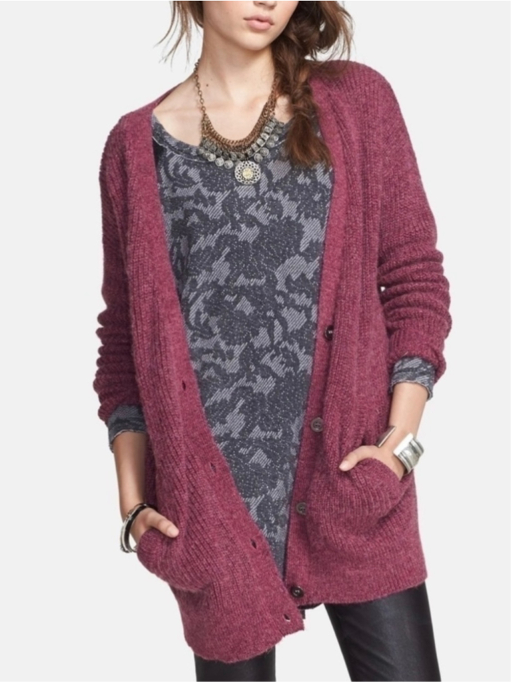 Free People Cloudy Day Wool Alpaca Blend Oversized Cardigan Sweater XS